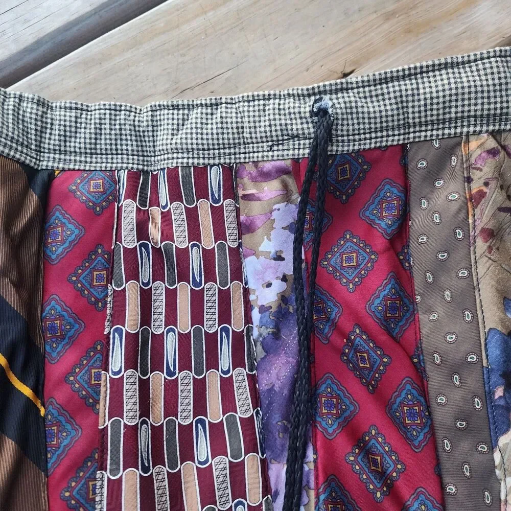 Handmade Necktie Drawstring Patchwork Tote Shoulder Carry All Bag Backpack GC